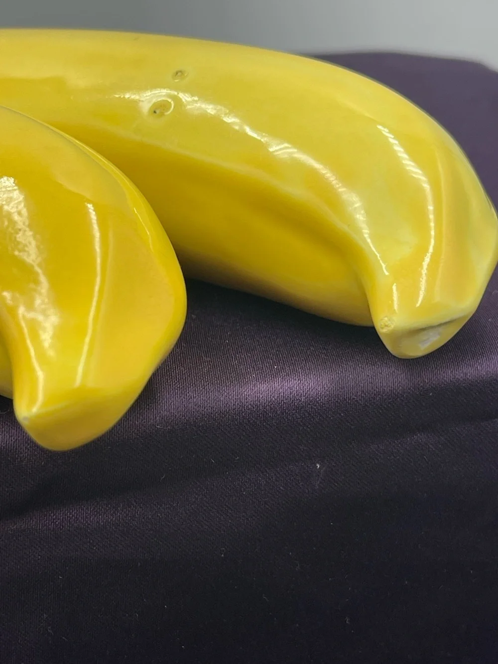 Mid Century Modern Murano Style Handblown Art Glass: 2 Faux Fruit Yellow Bananas